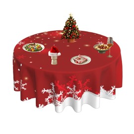 BYONEESS Merry Christmas Tablecloth 60 Inch Round Xmas Table Cloth Winter Red White Snowflakes Tablecloths Christmas Table Covers for Holiday Party Dining Kitchen Home Picnic Patio (Red Snowflake)