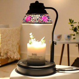 WARMCITY Electric Candle Warmer Lamp with Colorful Diamond Lampshade, Metal Wax Melting Lattern with Timer and Dimmer, Adjustable Height Candle Melting Lamp Home Decor (Black Purple)