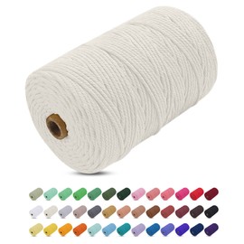 Uiopa Macrame Yarn, Natural, 3 mm x 200 m, Coloured Cotton Cord, Cotton Rope, Braided Cotton Yarn, Cotton Cord, 4 Strands Macrame Yarn for Wall Hanging, Hanging Plant, DIY Boho Decoration