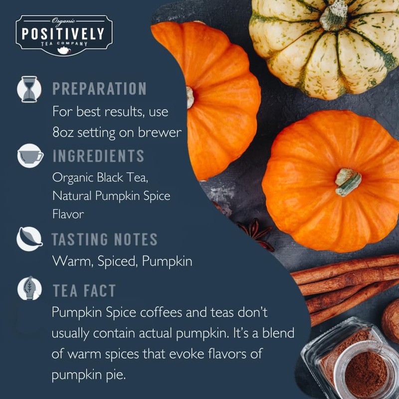 Organic Positively Tea Company, Pumpkin Spice Black Tea, K-Cup Compatible,