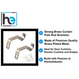 HomeElabador Curtain Pole Rod Bracket Pipe Holder Heavy Duty Drapery Ring Hook Sturdy Metal Alloy Curtain Brackets 19mm (Brass)