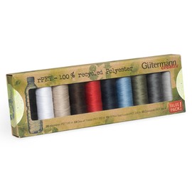 Gütermann creativ Sewing Thread Set rPET with 10 spools, All-Purpose Sewing, 100 m, Made from 100% Recycled Polyester in