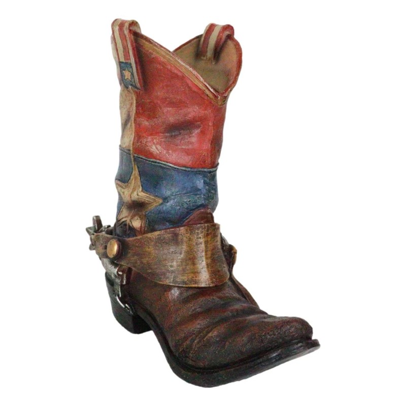 Rustic Western Star Texas Patriot Flag Cowboy Boot With Spur