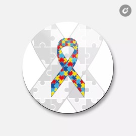 Unbranded Autism Awareness Day Puzzle Ribbon | 4'' X 4'' Round Decorative Magnet