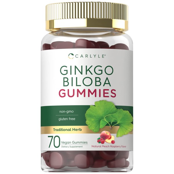 Carlyle Ginkgo Biloba 300mg | 70 Gummies | 45:1 Leaf Extract | with Natural Peach Raspberry Flavor | Vegan, Non-GMO, Gluten Free Supplement