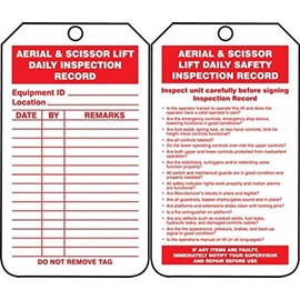 Accuform TRS206PTP Safety Tags Status Alert AERIAL & SCISSOR LIFT DAILY INSPECTION RECORD RP-Plastic 25 PK