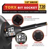 KIRXST 1/2" Drive T30 Torx Bit Socket, 6 Point Torx