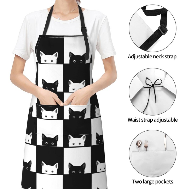 Oplp Black White Cat Waterproof Apron Cooking Kitchen Apron Unisex