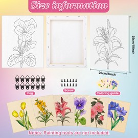 COCHIE 6 Pack 8x10 Inches Flower Pre Drawn Canvas to Paint for Sip and Paint Party, Pre Printed Framed Canvases Set, Floral Tulip Violet Pre Sketched Canvas for Painting for Adults Kids