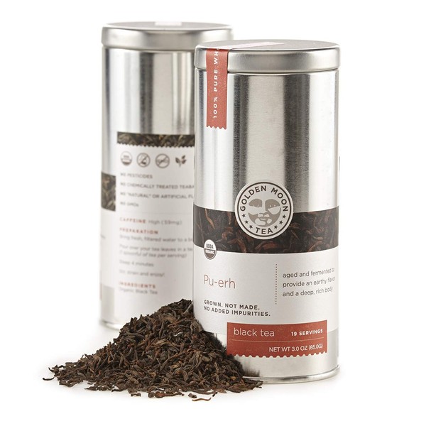 (Pu-erh Tea) - Golden Moon Tea - Pu-erh Tea - Organic - Loose Leaf - Non GMO - 90ml Tin - 19 Servings