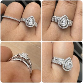 Newshe Jewellery Womens Wedding Rings AAAAA Cz 925 Sterling Silver Engagement Rings for Women Pear Bridal Set Size 6