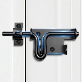 QonicFly Heavy Duty Slide Bolt Gate Latch for Wooden Fence - Bidirectional Black Steel Lock with Padlock Hole, Fits Vinyl/Shed/Barn Doors (1 Pack)