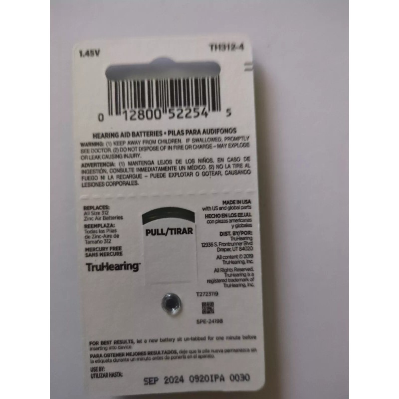TruHearing Pack Of FOUR Each TruHearing Aid Batteries SIZE 312