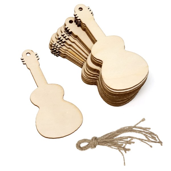 Honbay 20PCS Unfinished Guitar Shaped Wooden Cutouts Music Themed Wood
