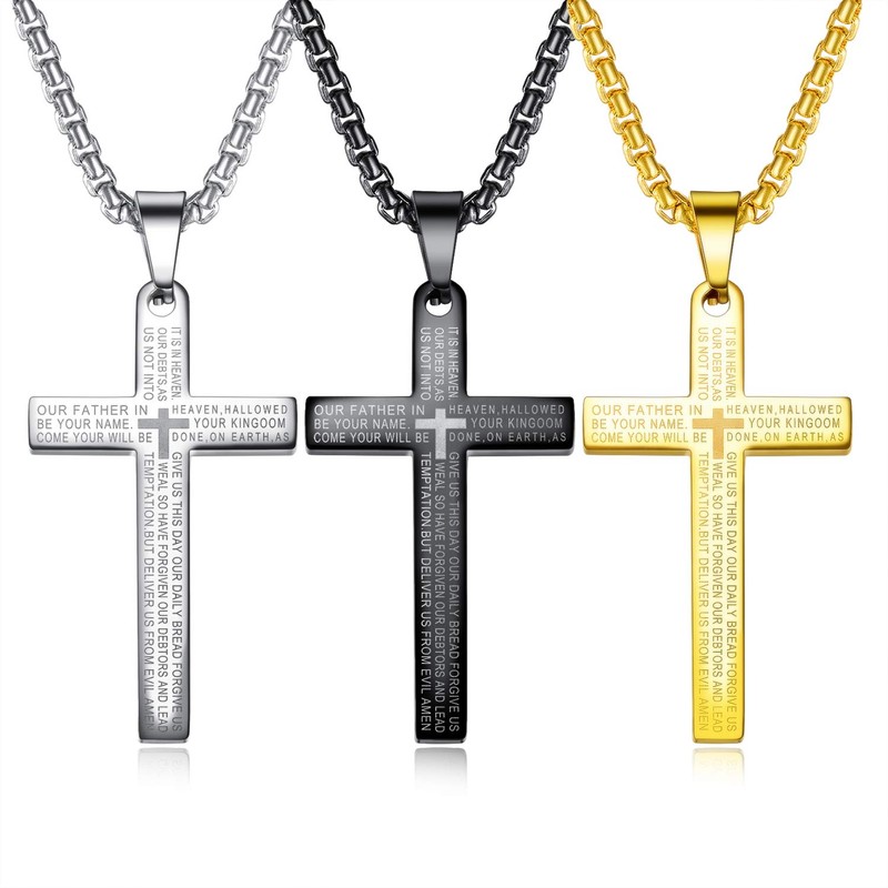 AIKS Men's Cross Scripture Scripture Engraved Black Cross Pendant, Good