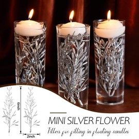 80 Pieces Faux Flowers for Floating Candles Centerpiece Vase Filler Filling in Floating Candles Mini Flower Filler for Wedding Dinning Table Party Home Bar Restaurant Decoration, 6 Inch (Silver)
