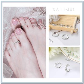 Dochais Toe Rings 14PCS Tail Rings Adjustable Open Rings Eros Sword Lines Flower Leaves Feather Love Cross Ring for Women Men Retro Toe Rings Joint