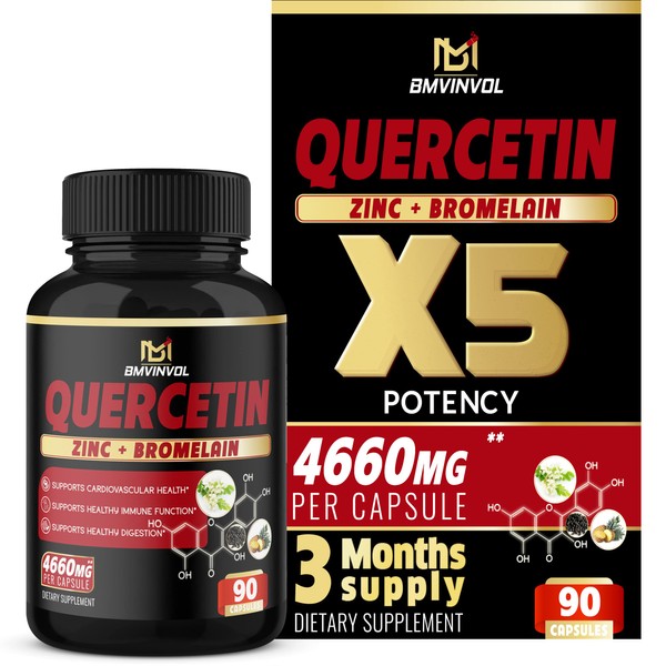 Quercetin Supplement 4660 mg - Supports Cardiovascular Health, Immune System and Antioxidant - with Bromelain, Black Pepper Extract - 3 Months Supply