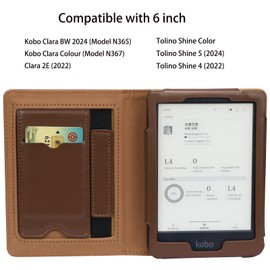 ZhaoCo Case for Kobo Clara BW/Clara Colour/Clara 2E, Tolino Shine Color/Shine 5/Shine 4, Folio Faux Leather Stand Protective Case for 6 Inch eReader - Brown