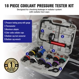 WNZ Coolant Pressure Tester Kit, 18PC Radiator Pressure Tester Kit, Radiator Cooling System Pressure Tester Kit with Vacuum Pump Vacuum Purge & Refill Tool
