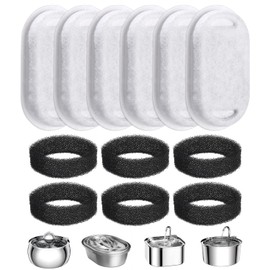 Zawaer Cat Fountain Filter, Pack of 12 Replacement Filters for Drinking Fountains, 6 Pieces Carbon Filters and 6 Pieces Foam Filter, Drinking Fountain Cat Replacement Filter for Stainless Steel