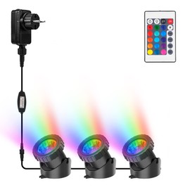 NATPOW Pond Lighting LED Underwater, Underwater Lighting RGB Underwater Pond Light with Remote Control, IP68 Waterproof, Colour Changing Garden Lighting for Garden, Patio, Tree (3 in 1)