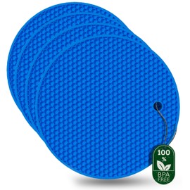 4 Pcs Thick Trivets for Hot Dishes, Non Slip Hot Pot Holders, Kitchen Heat Resistant Silicone Pad, Extra Thick, Large. (Blue)