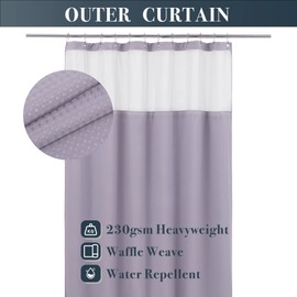 N&Y HOME Waffle Weave Shower Curtain with Snap-in Fabric Liner & 12 Metal Hooks Set - Hotel Style, Waterproof & Washable, Heavyweight Fabric & Mesh Top Window - 71x72, Lavender