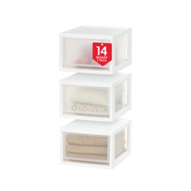 IRIS USA 14.5 Qt. Plastic Drawer Storage Organizer Stacking Drawers, 3-Pack, Stackable Unit with Sliding Drawer for Clothes Bedroom Kitchen Under Sink Pantry Craft Room Bathroom Dorm Office, White