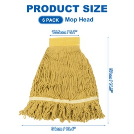uxcell 6Pcs Commercial Mop Head Replacement, Cotton String Mop Head, Wet Cleaning Mop Head Refills for Home, Industrial Commercial Use, Yellow