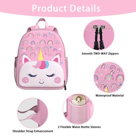 Unicorn Toddler Backpack for Little Kids Water Resistance Kindergarten Preschool Bags Children Schoolbag Cute 3D Animal Cartoon Backpacks Gifts for Baby Boys Girls