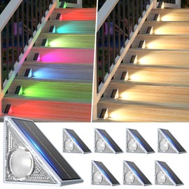 Eyrosa Solar Lights for Outside 8 Pack, 10 Modes Lighting Solar Step Lights Outdoor Waterproof IP67, Solar Lights Decor for Stair Deck Garden Yard Porch Patio, Gray