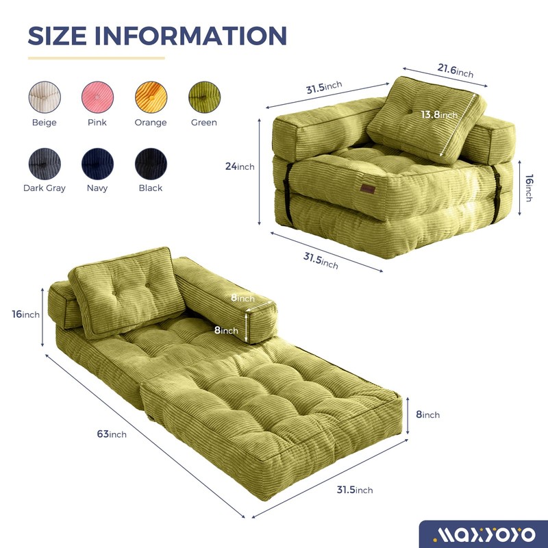MAXYOYO Folding Sofa Bed, L-Shaped Convertible Sofa Bed with Armrest