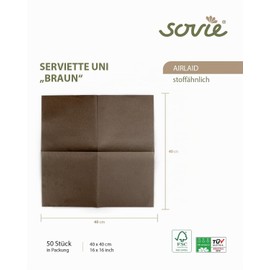 Sovie Horeca Airlaid Napkins in Brown , 40 x 40 cm, High Quality Disposable Napkins, Extremely Absorbent and Fabric-Similar, Ideal for Weddings & Parties, Pack of 50