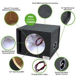 Atrend Bbox Car Pro Audio Speaker Enclosures 10” Single Vented Subwoofer/Speaker Enclosure High Grade MDF – Nickel Finish Speaker Terminals 18 Gauge Audio Cables - Improves Audio Quality, Sound & Bass