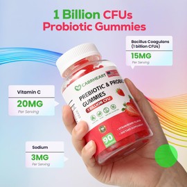 CABRHEART Prebiotics and Probiotics for Women Men,1 Billion CFUs,Daily Probiotics Supplement for Gut Health Support,Digestive Health,Immune Health,Strawberry Flavor,90 Count