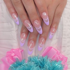 Acrylic press on nails, French tip, Fake nails with glue, Fake nails with design, Short press on nails, Medium - Long, 24 pc set (including adhesive tabs) MOTA ENTERPRISE (JP1121)