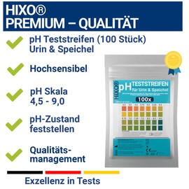 HIXO 100 x pH Test Strips for Urine & Saliva - Measure pH 4.5-9.0 - pH Paper for Diet & Health - Acid Base Balance Determination