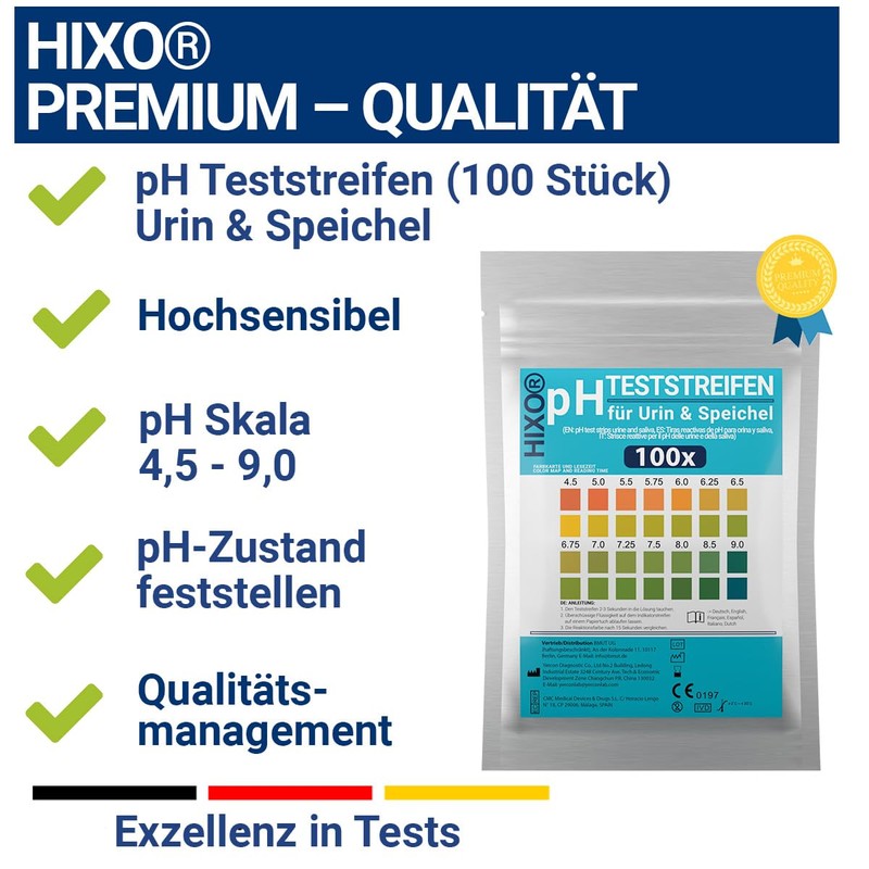 HIXO 100 x pH Test Strips for Urine & Saliva