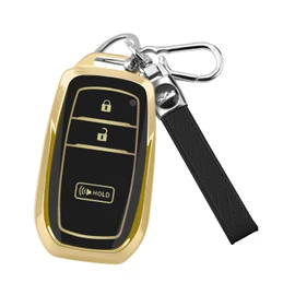 MILD EAST Key Fob Cover for Toyota with keychain, Soft TPU Key Shell Case for 2022-2025 4runner Prius Corolla Cross Hatchback Tundra Sequoia LE XLE, 3 Button (Gold/Black)