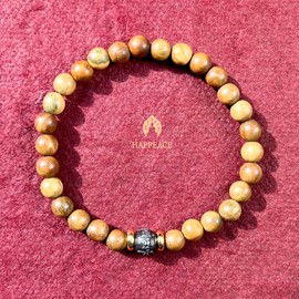 HAPPEACE Elastic Bracelets - 6mm Verawood Beads and Ancient Glass Beads (Six-Syllable Mantra)
