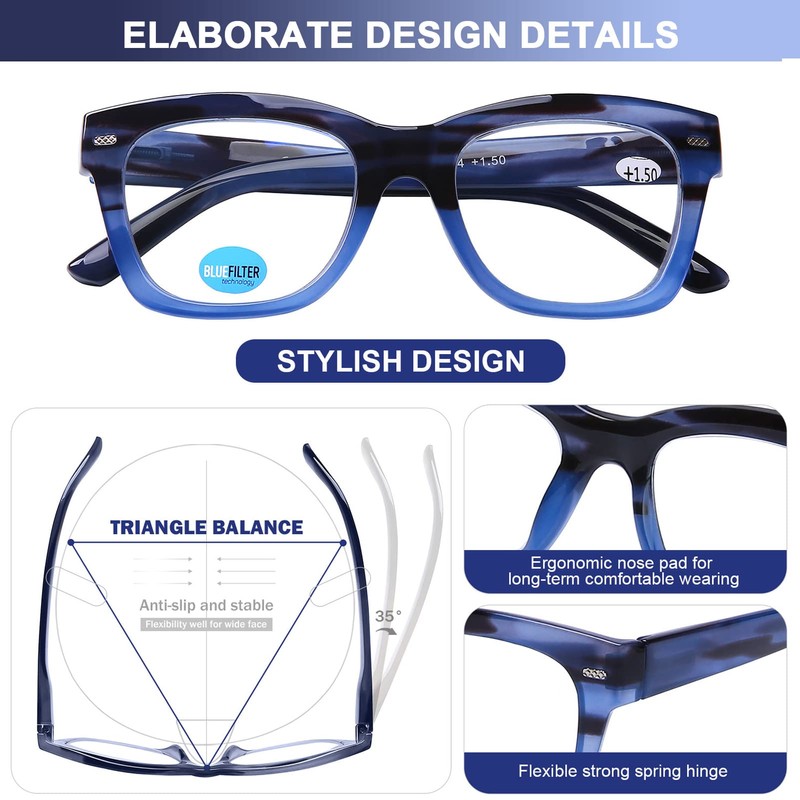 AQWANO Reading Glasses Computer Blue Light Blocking for Women/Men, Fashion