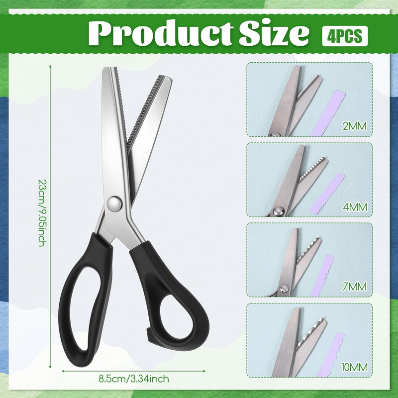 4 Pcs Pinking Shears Scissors for Fabric Cutting 10/7/4/2 mm