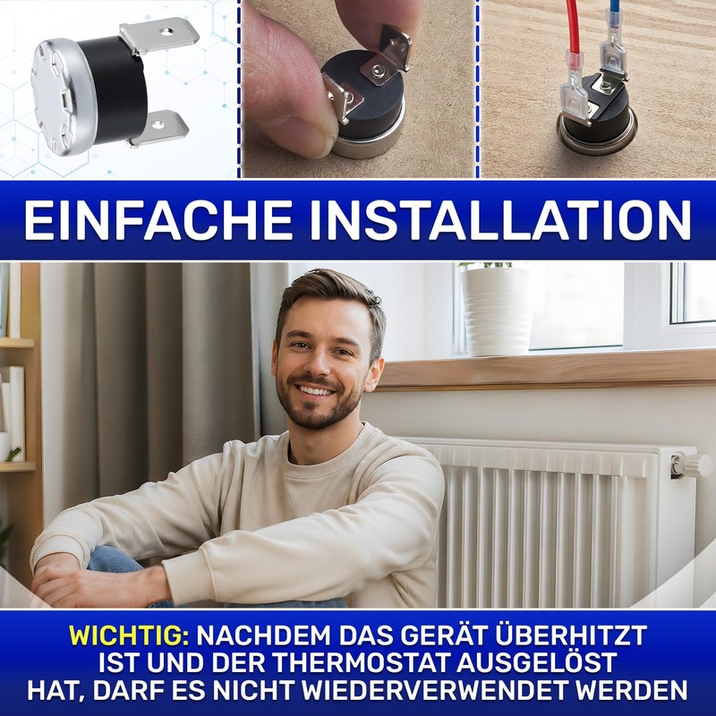 Thermostat with Fixed Interruption NC Temperature Limiter 95°C Vertical Fastons