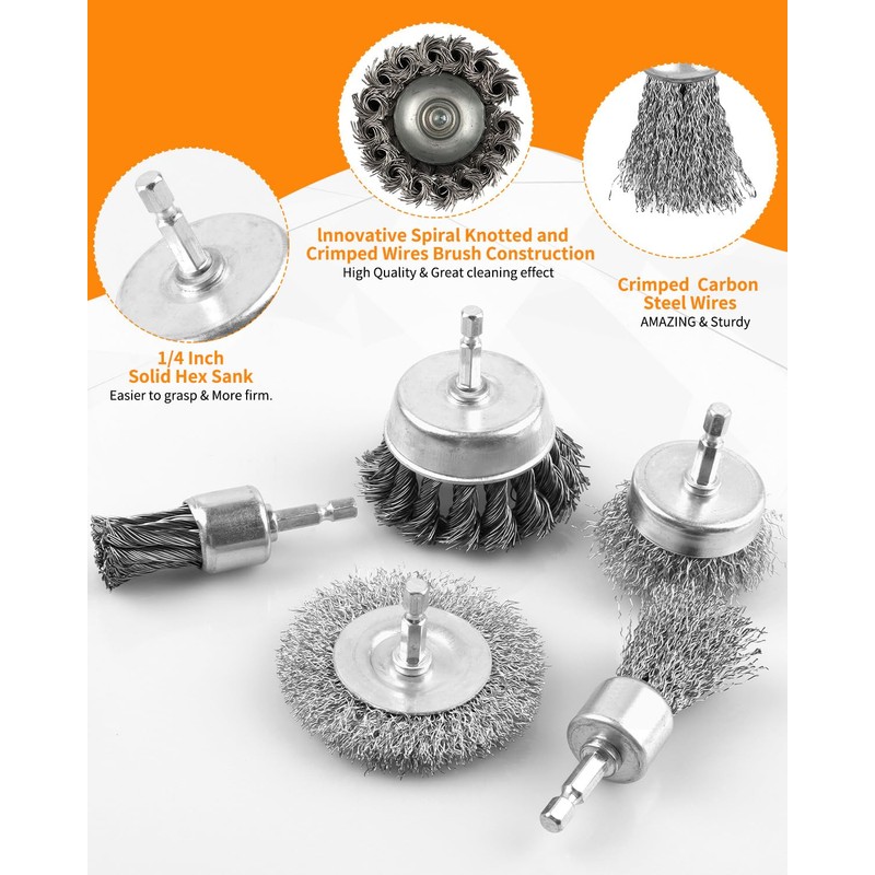 WENHUALI 5 Pcs Drill Wire Brush Set, Heavy Duty Wire