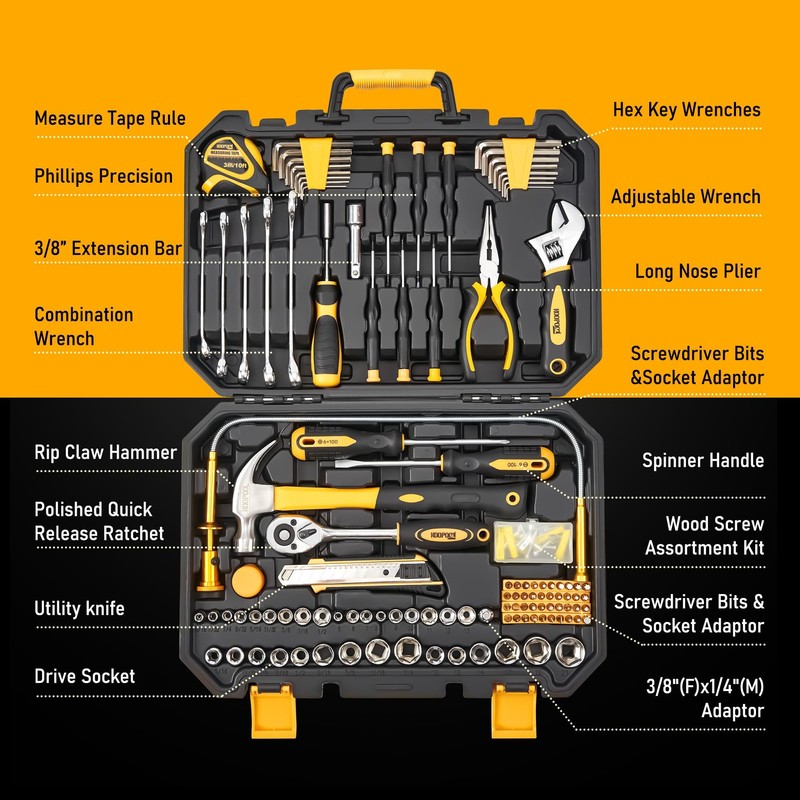 KOOPOOL Tool Set, Tool Box Kit for Mechanic and Car,