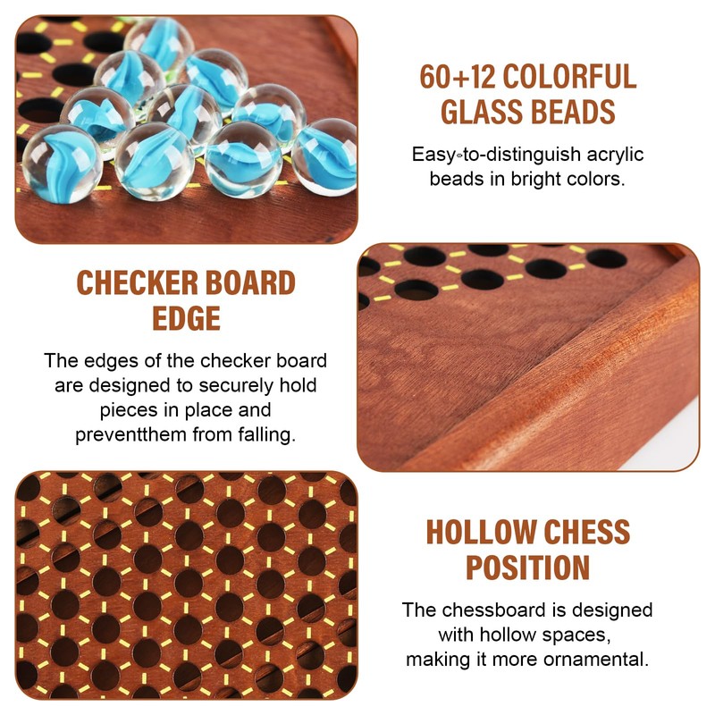 12.7 Inches Wooden Chinese Checkers Set with Storage Drawer -60