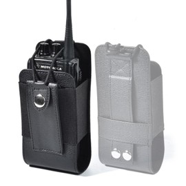 HYS Universal MOLLE Radio Leather Holster, Adjustable Single Radio Pouch Two-Way Radio Holster for Motorola GP88 GP328 APX 6000/8000 Walkie Talkies, for Midland Uniden President Handheld CB Radio