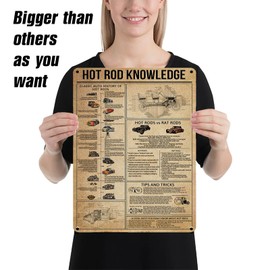 Homely Accents Hot Rod Knowledge Vintage Metal Tin Sign, Classic Auto History Wall Art Decor for Man Cave, Bar, Club, Retro Garage Gift for Car Enthusiasts 12x16 Inches