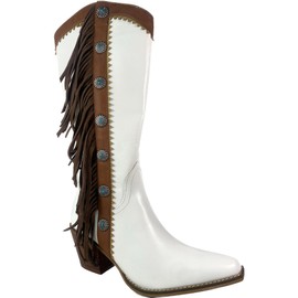 ARIDER GIRL Gizelle Women's 14" Mid Calf Fringe Western Boots (White 14", 8)